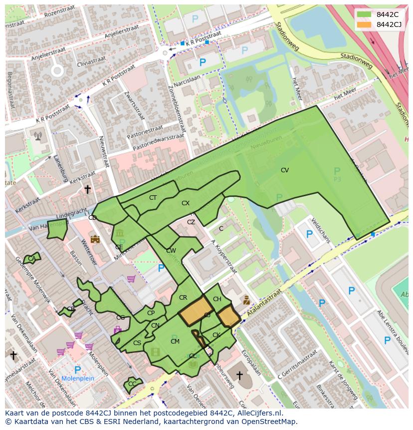 Afbeelding van het postcodegebied 8442 CJ op de kaart.