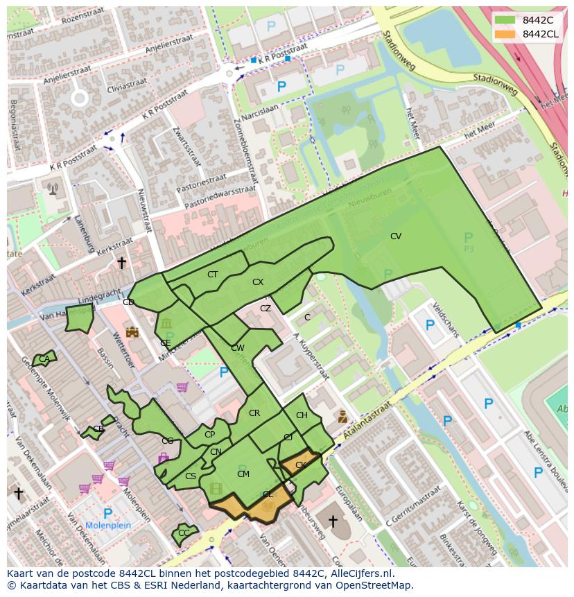 Afbeelding van het postcodegebied 8442 CL op de kaart.