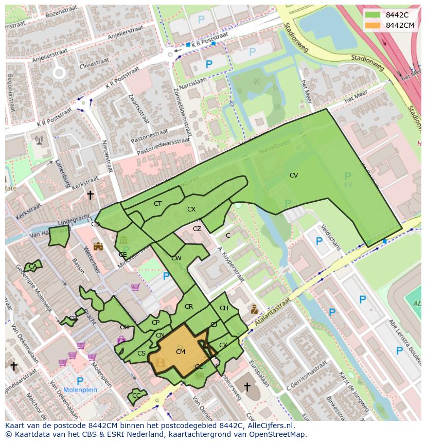 Afbeelding van het postcodegebied 8442 CM op de kaart.