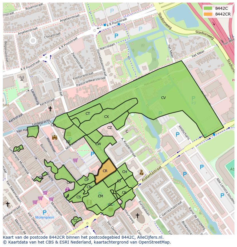 Afbeelding van het postcodegebied 8442 CR op de kaart.