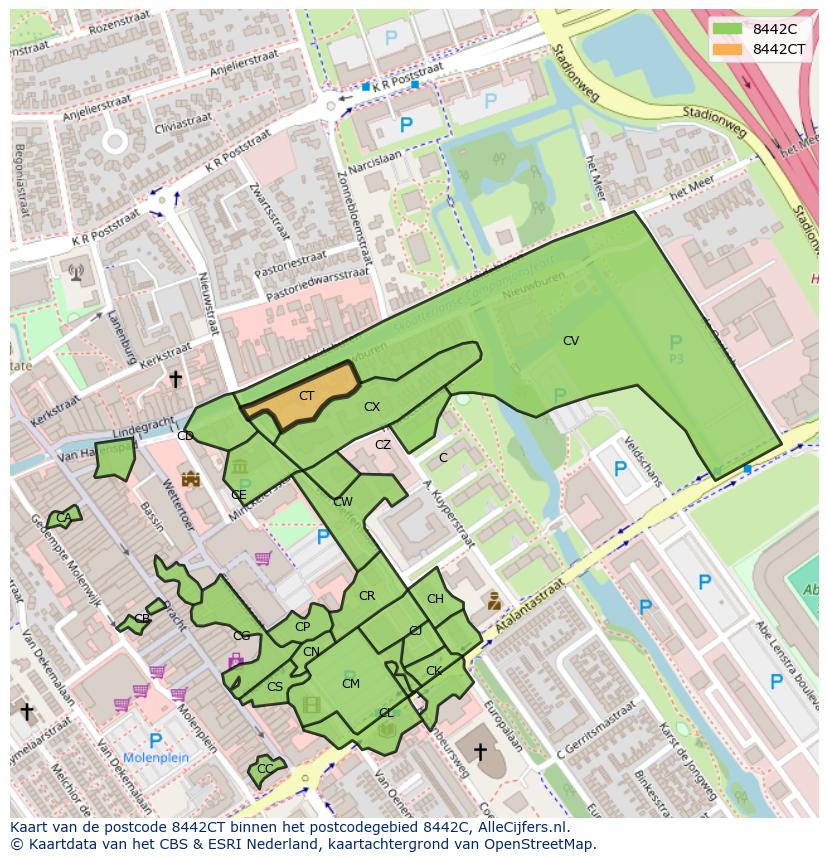 Afbeelding van het postcodegebied 8442 CT op de kaart.
