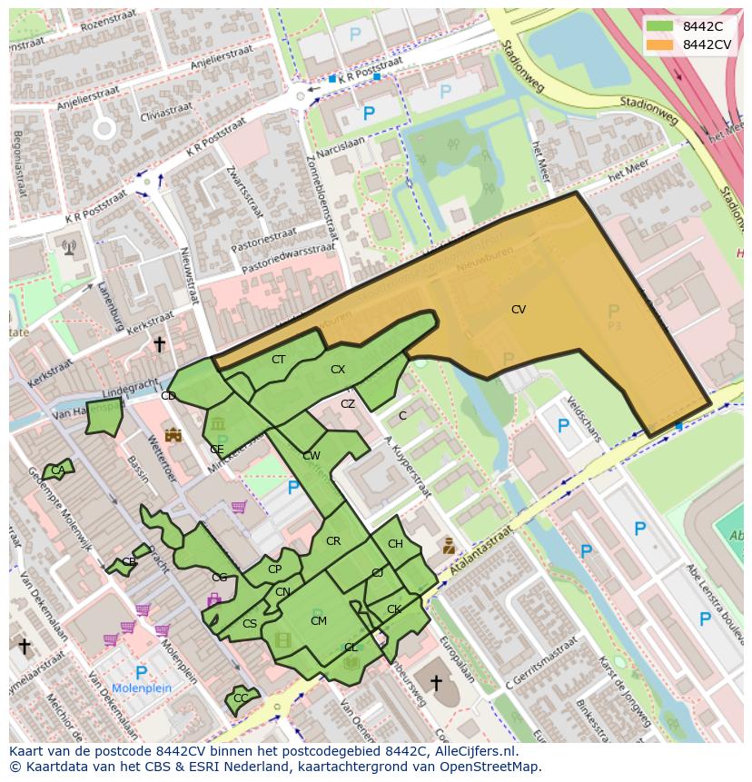 Afbeelding van het postcodegebied 8442 CV op de kaart.