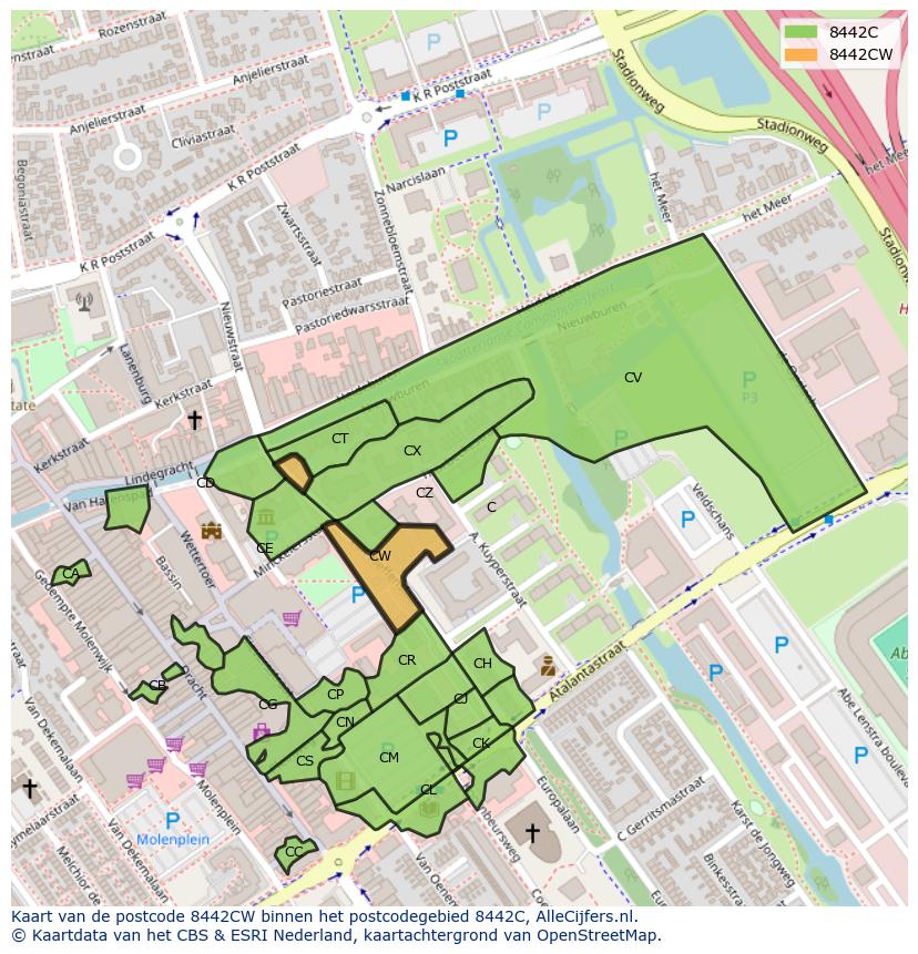 Afbeelding van het postcodegebied 8442 CW op de kaart.