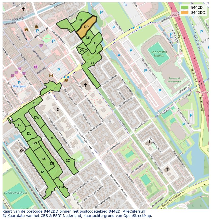 Afbeelding van het postcodegebied 8442 DD op de kaart.