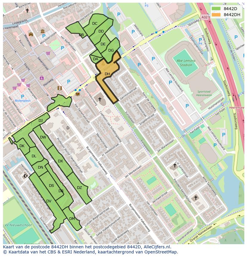 Afbeelding van het postcodegebied 8442 DH op de kaart.