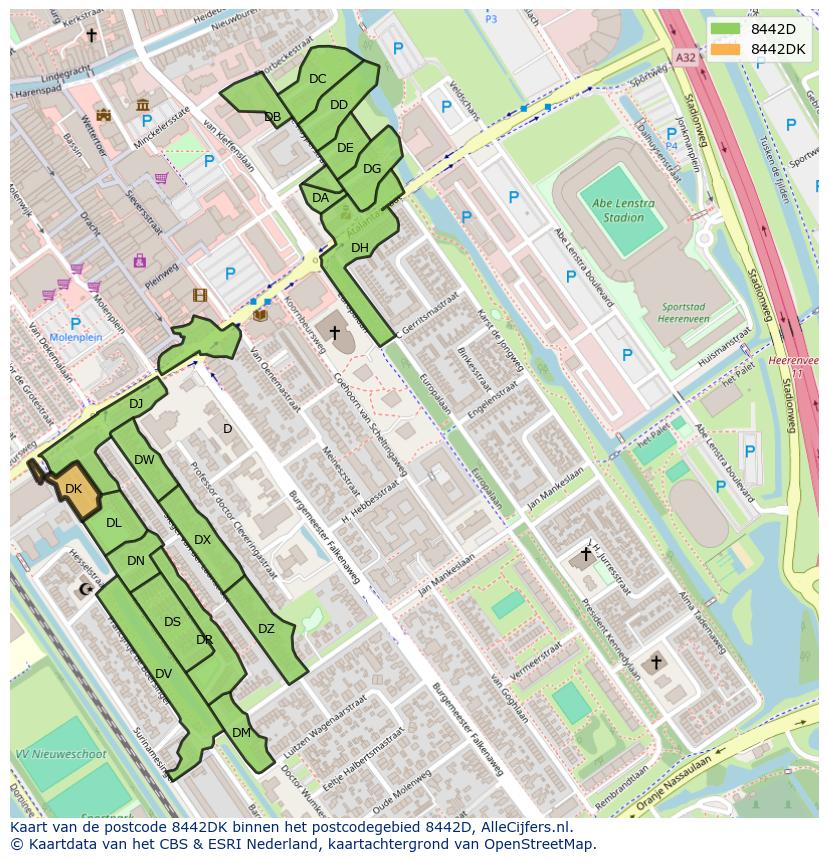 Afbeelding van het postcodegebied 8442 DK op de kaart.