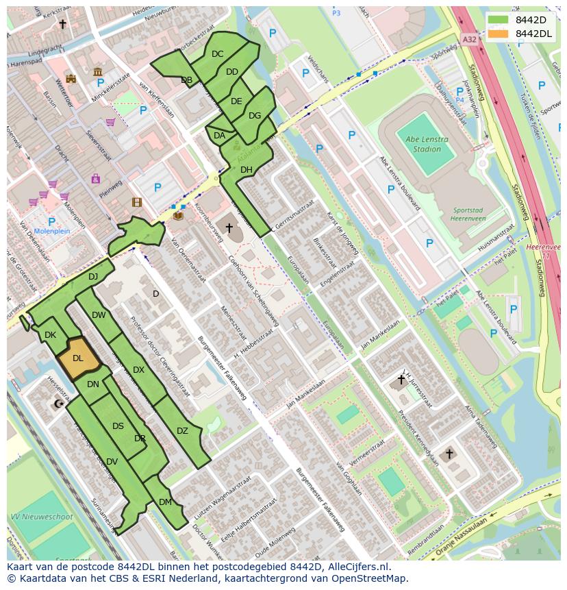 Afbeelding van het postcodegebied 8442 DL op de kaart.