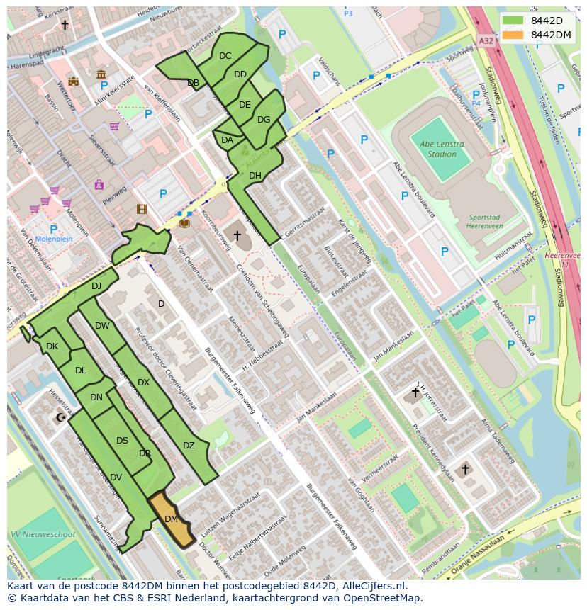 Afbeelding van het postcodegebied 8442 DM op de kaart.