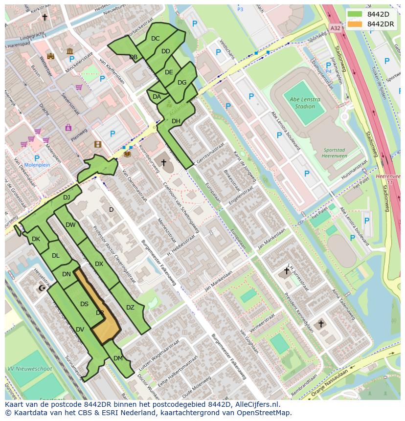 Afbeelding van het postcodegebied 8442 DR op de kaart.