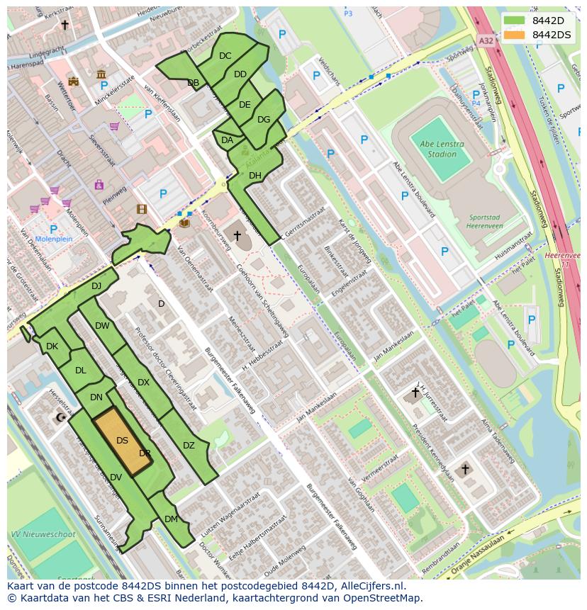 Afbeelding van het postcodegebied 8442 DS op de kaart.