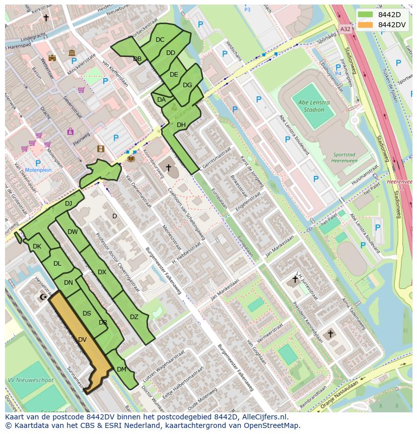 Afbeelding van het postcodegebied 8442 DV op de kaart.