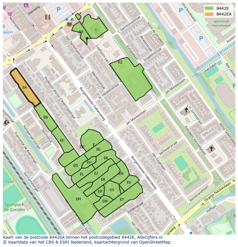Afbeelding van het postcodegebied 8442 EA op de kaart.