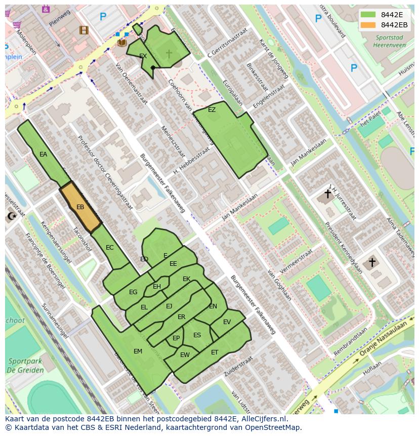 Afbeelding van het postcodegebied 8442 EB op de kaart.