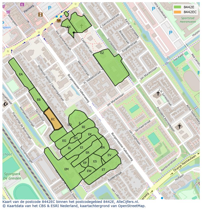 Afbeelding van het postcodegebied 8442 EC op de kaart.