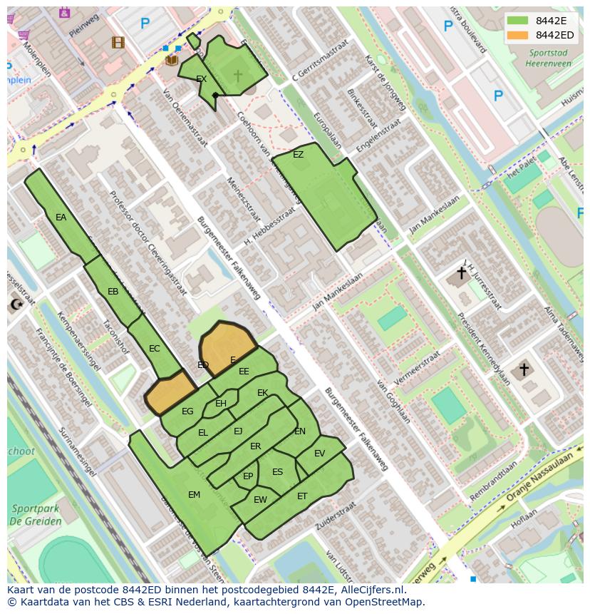 Afbeelding van het postcodegebied 8442 ED op de kaart.