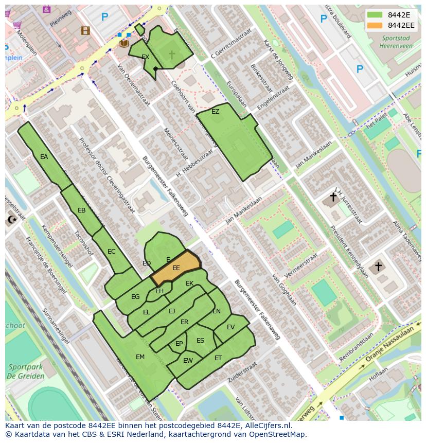 Afbeelding van het postcodegebied 8442 EE op de kaart.