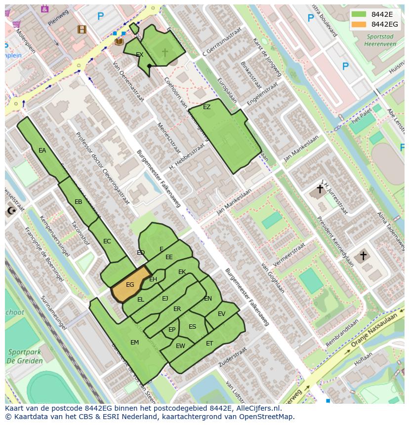 Afbeelding van het postcodegebied 8442 EG op de kaart.