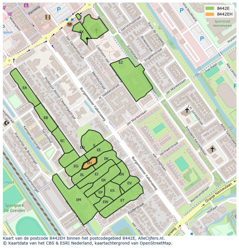 Afbeelding van het postcodegebied 8442 EH op de kaart.