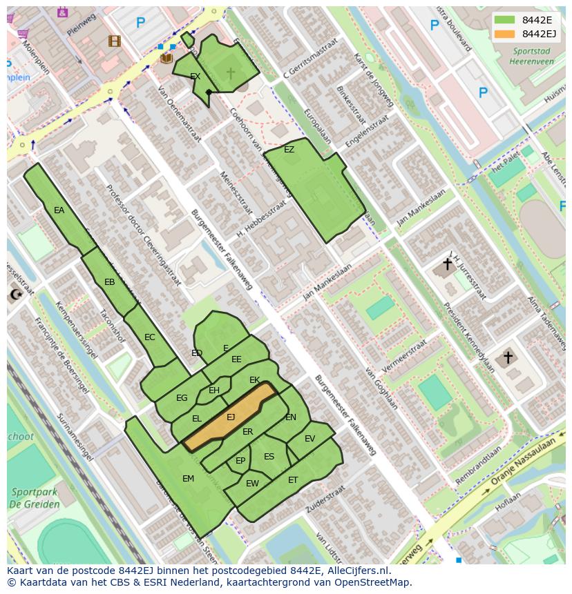 Afbeelding van het postcodegebied 8442 EJ op de kaart.