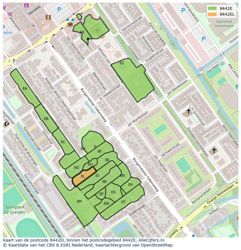 Afbeelding van het postcodegebied 8442 EL op de kaart.
