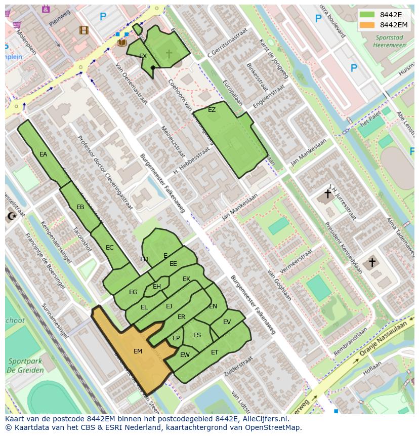 Afbeelding van het postcodegebied 8442 EM op de kaart.