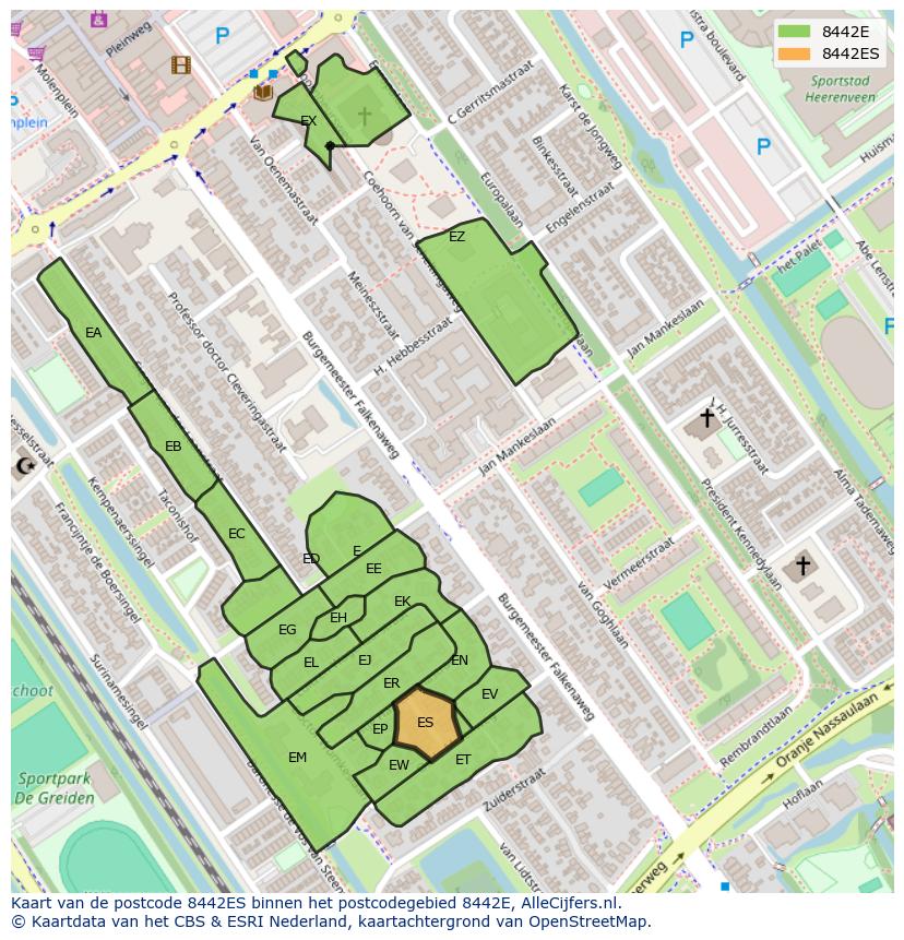 Afbeelding van het postcodegebied 8442 ES op de kaart.