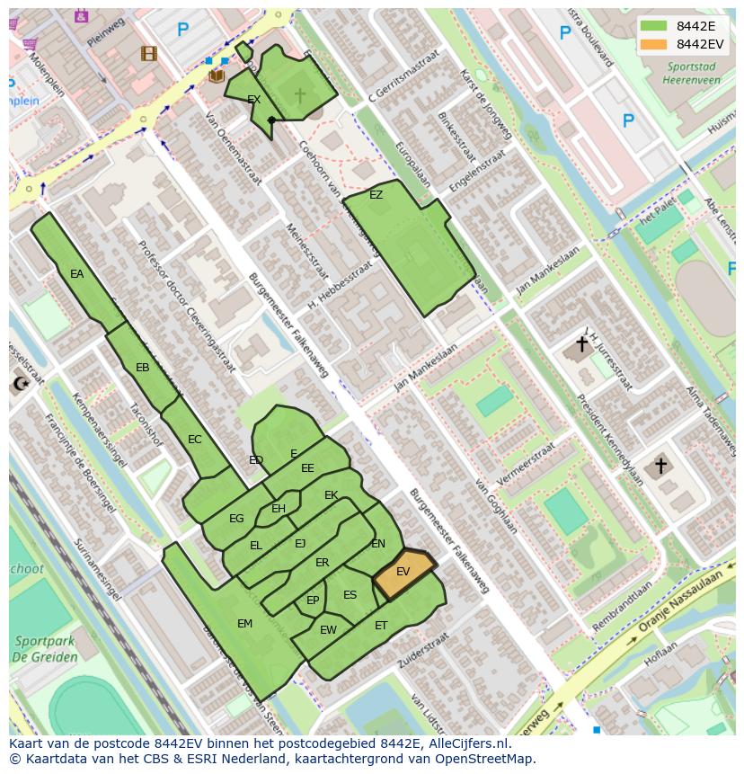 Afbeelding van het postcodegebied 8442 EV op de kaart.
