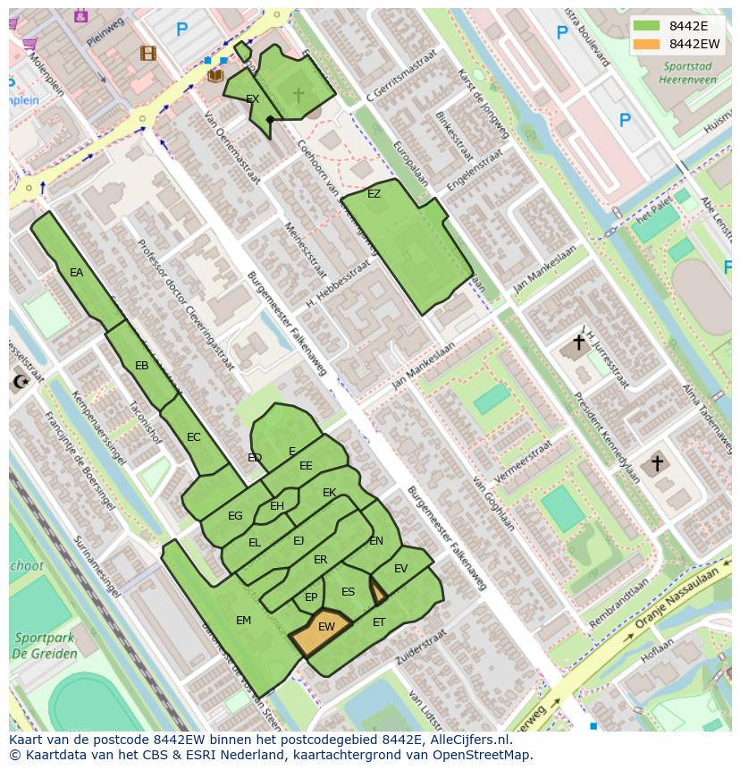 Afbeelding van het postcodegebied 8442 EW op de kaart.
