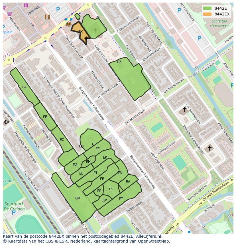 Afbeelding van het postcodegebied 8442 EX op de kaart.