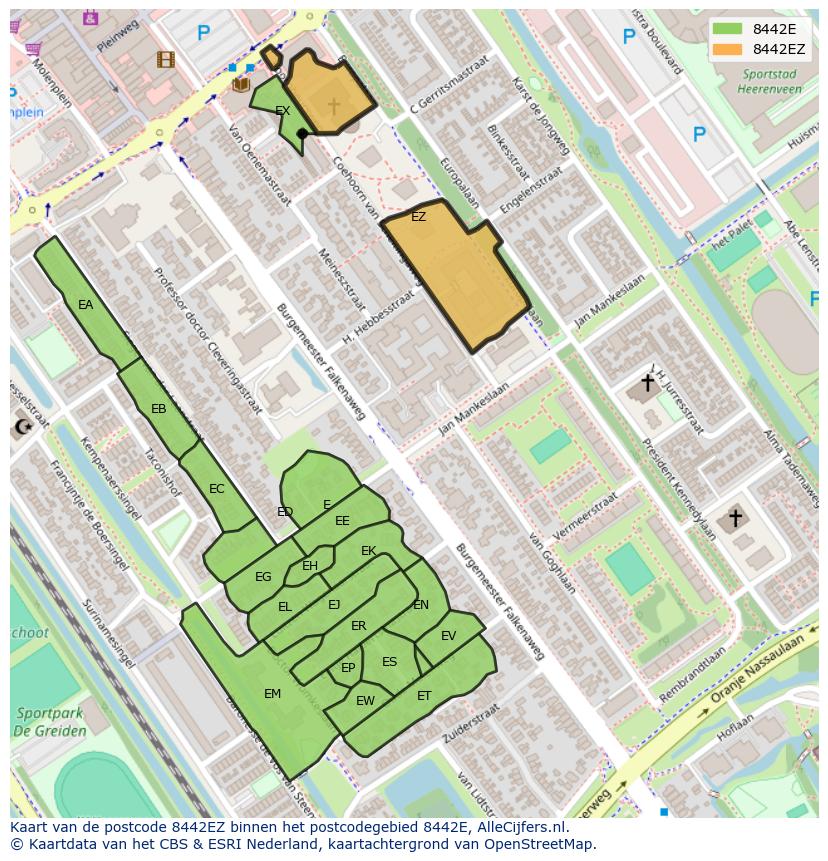 Afbeelding van het postcodegebied 8442 EZ op de kaart.
