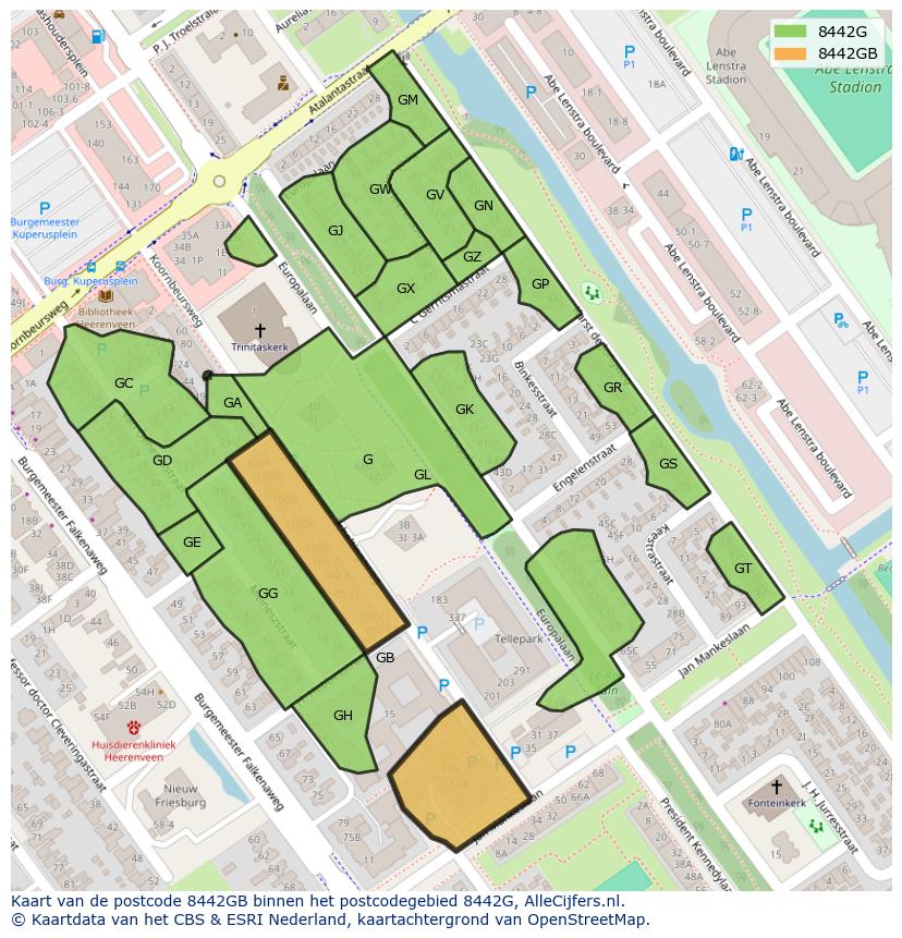 Afbeelding van het postcodegebied 8442 GB op de kaart.