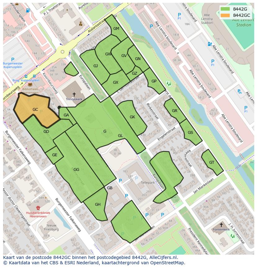 Afbeelding van het postcodegebied 8442 GC op de kaart.