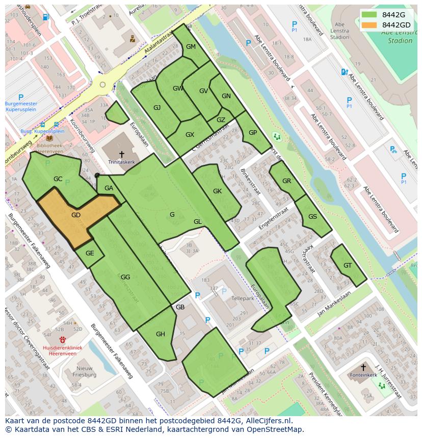 Afbeelding van het postcodegebied 8442 GD op de kaart.