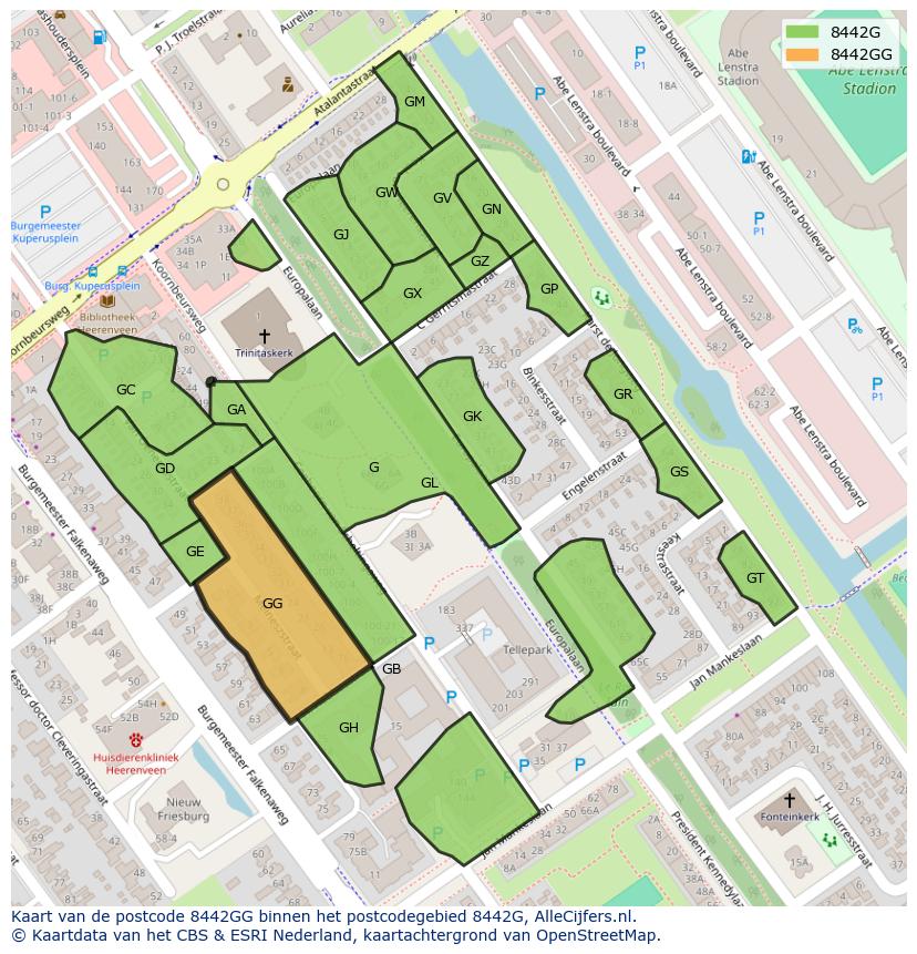 Afbeelding van het postcodegebied 8442 GG op de kaart.