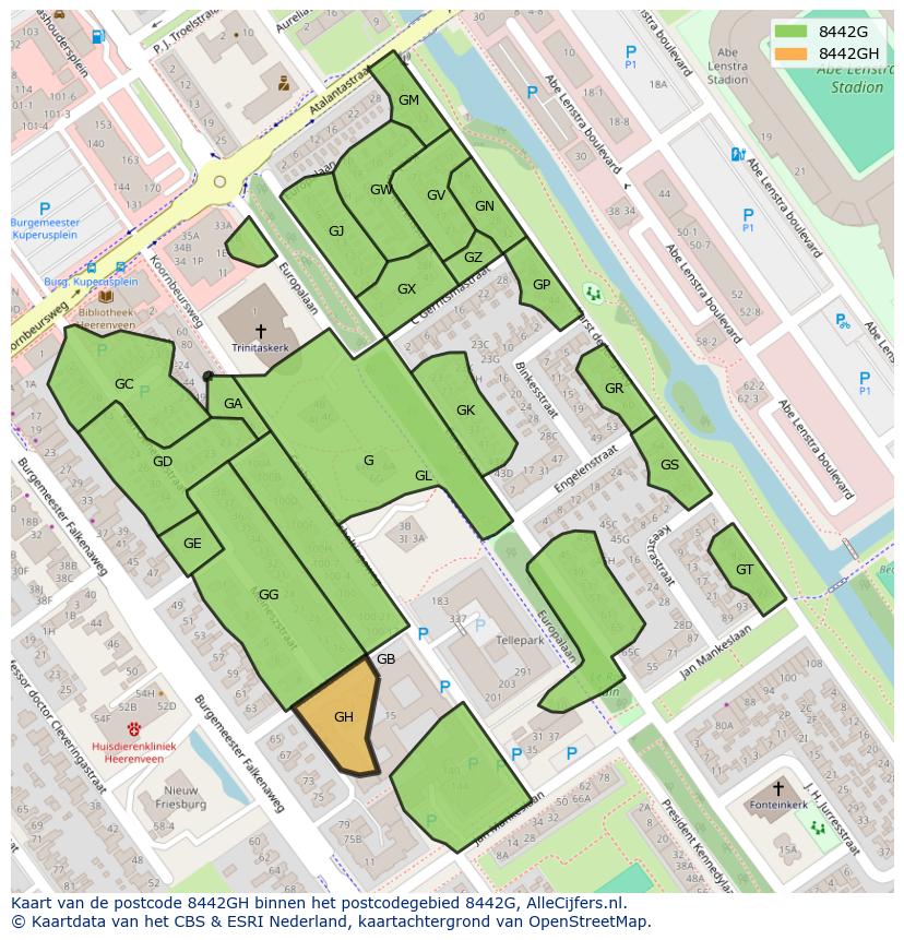 Afbeelding van het postcodegebied 8442 GH op de kaart.
