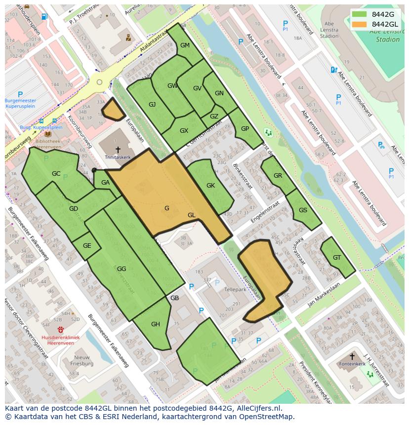 Afbeelding van het postcodegebied 8442 GL op de kaart.