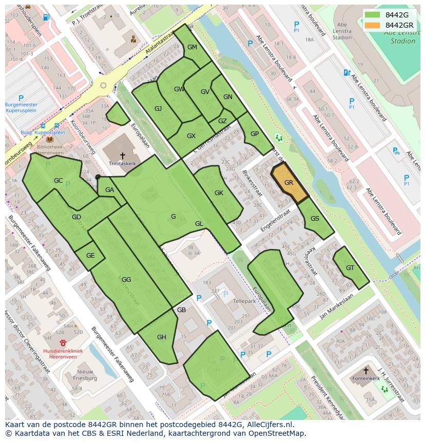 Afbeelding van het postcodegebied 8442 GR op de kaart.