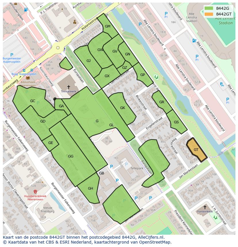 Afbeelding van het postcodegebied 8442 GT op de kaart.