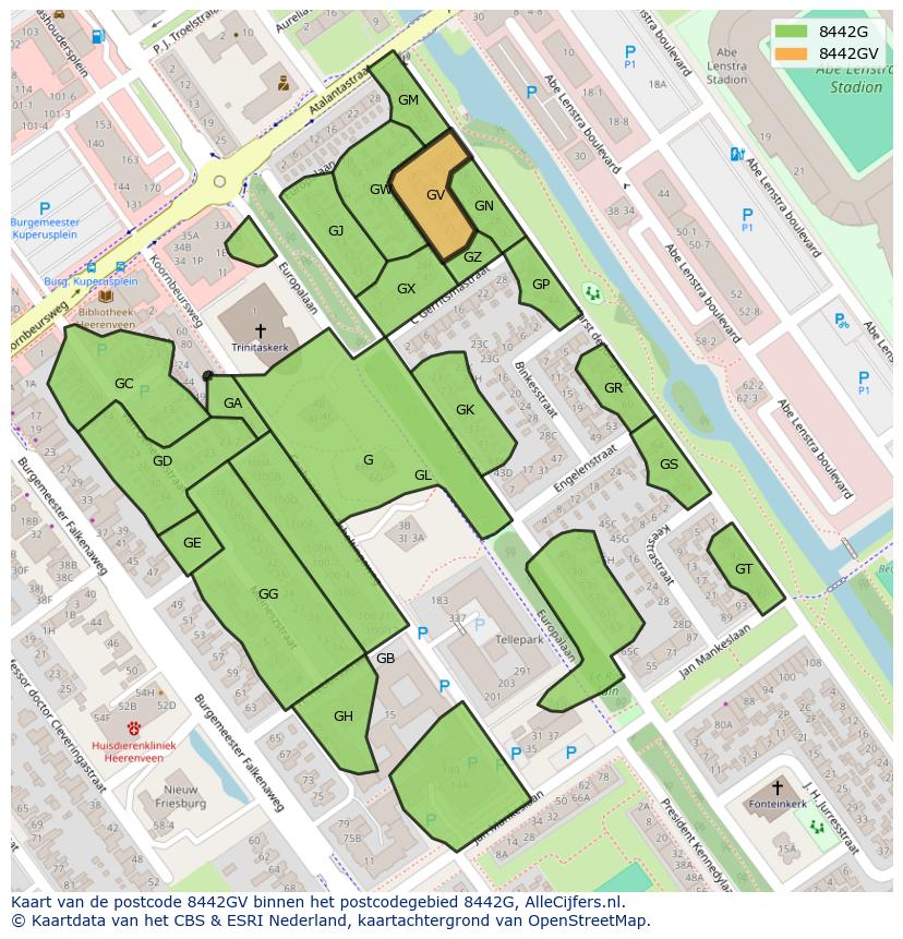 Afbeelding van het postcodegebied 8442 GV op de kaart.