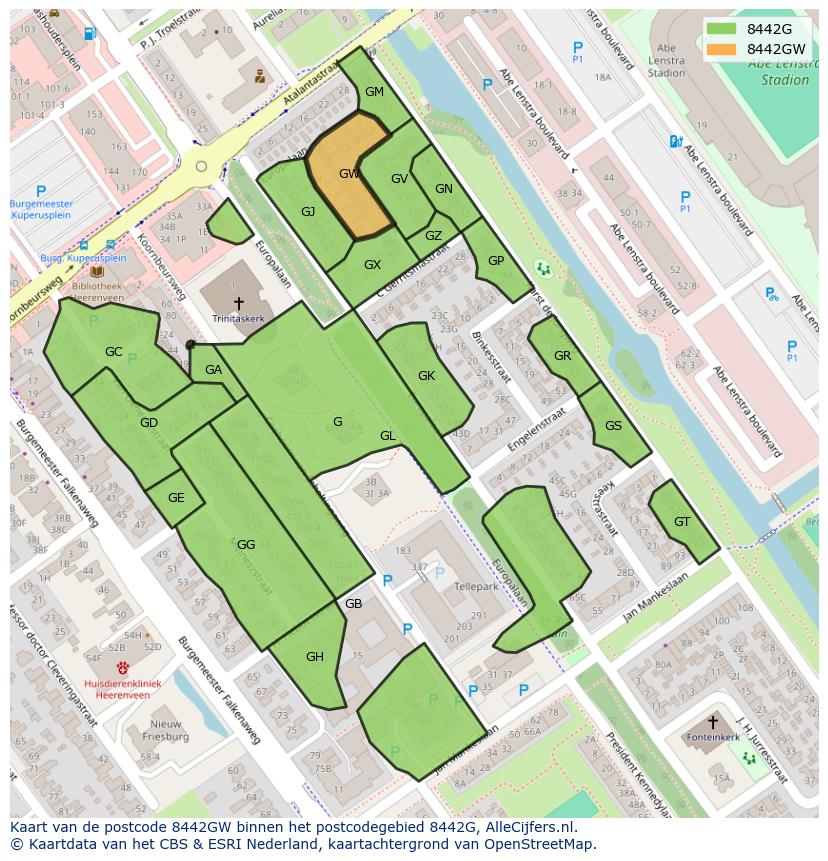 Afbeelding van het postcodegebied 8442 GW op de kaart.