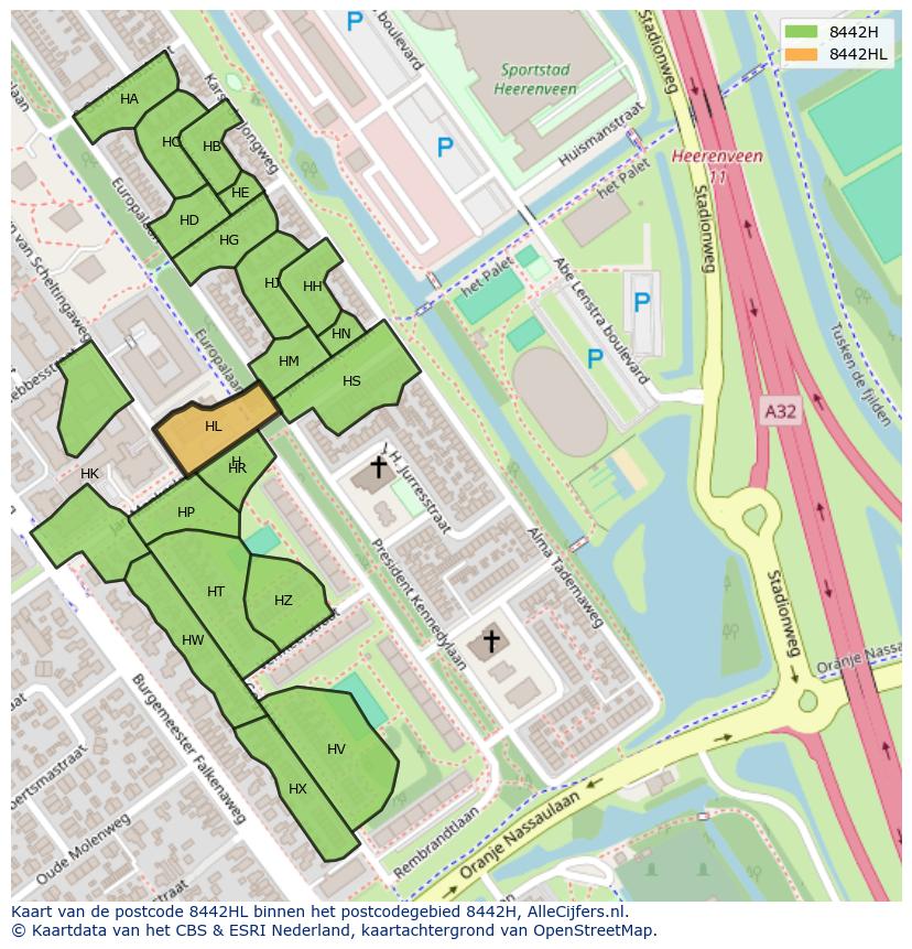 Afbeelding van het postcodegebied 8442 HL op de kaart.