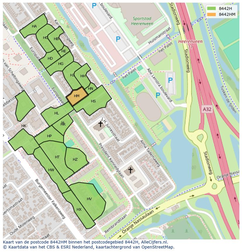Afbeelding van het postcodegebied 8442 HM op de kaart.