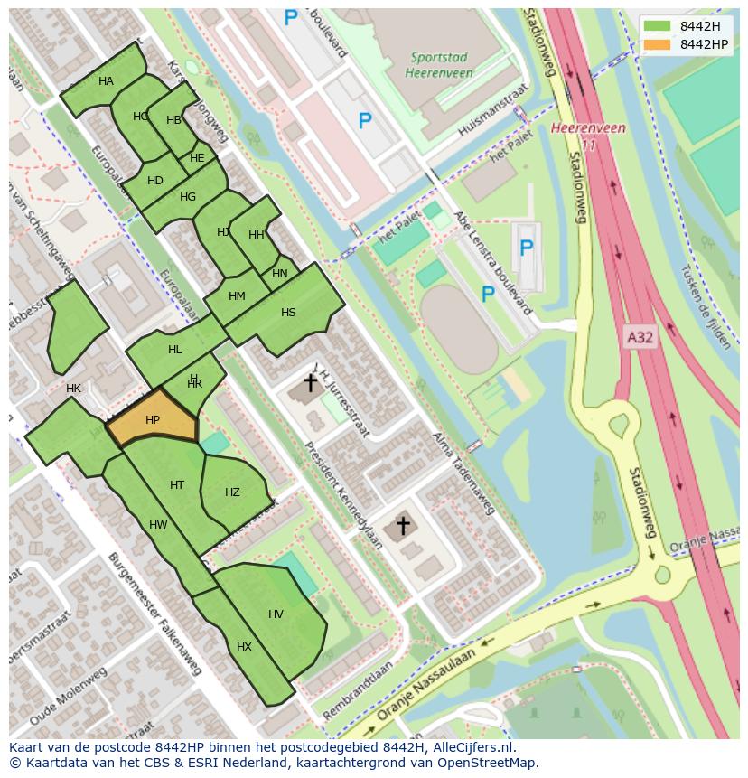Afbeelding van het postcodegebied 8442 HP op de kaart.