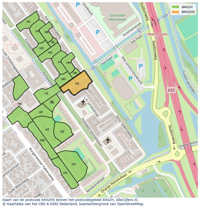 Afbeelding van het postcodegebied 8442 HS op de kaart.