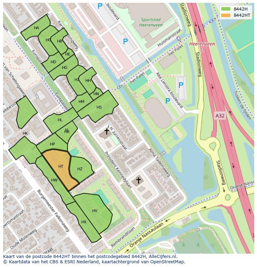 Afbeelding van het postcodegebied 8442 HT op de kaart.