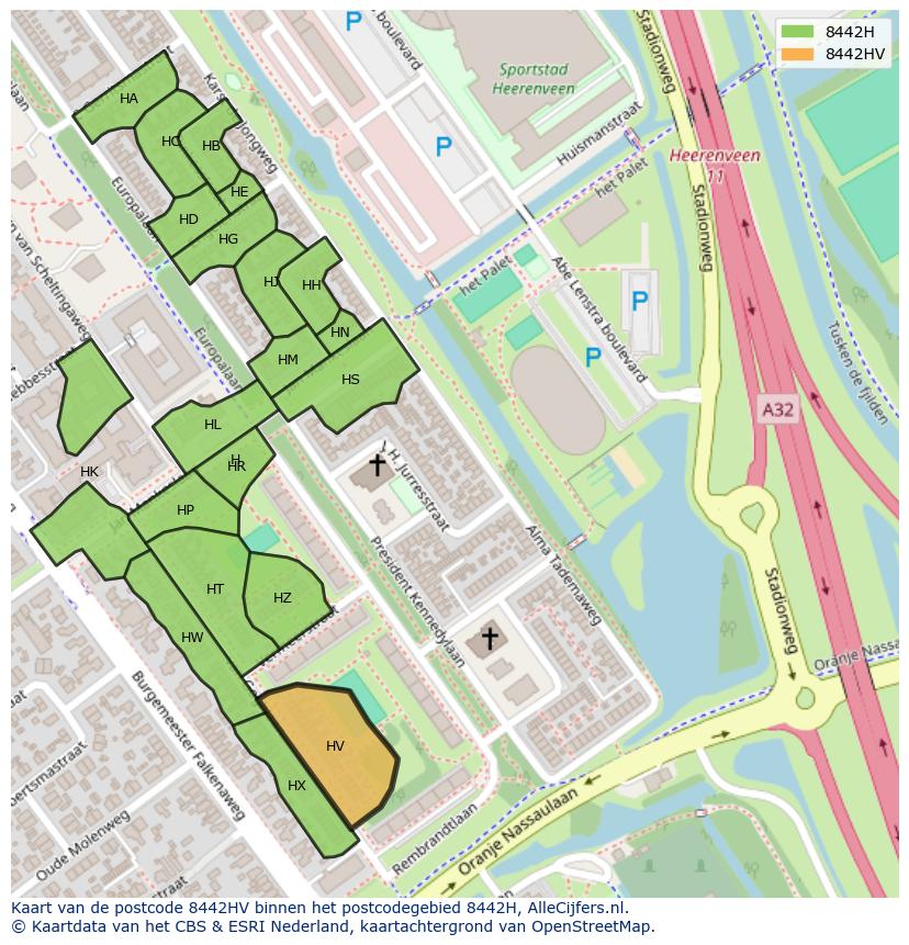 Afbeelding van het postcodegebied 8442 HV op de kaart.