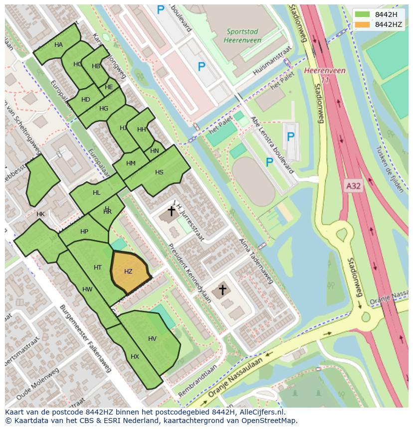 Afbeelding van het postcodegebied 8442 HZ op de kaart.