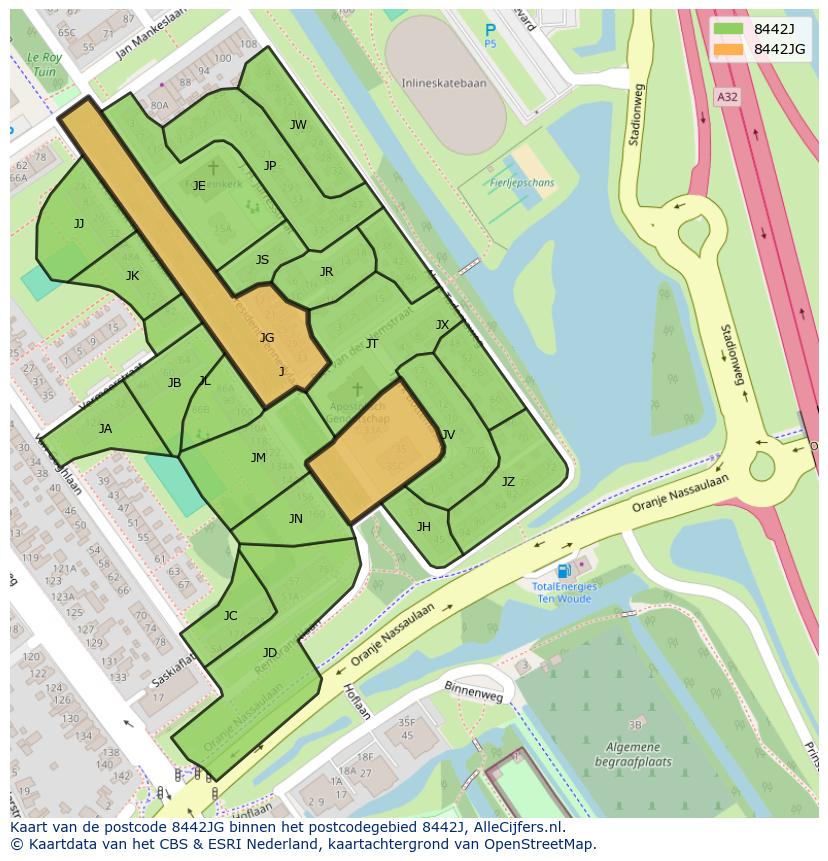 Afbeelding van het postcodegebied 8442 JG op de kaart.