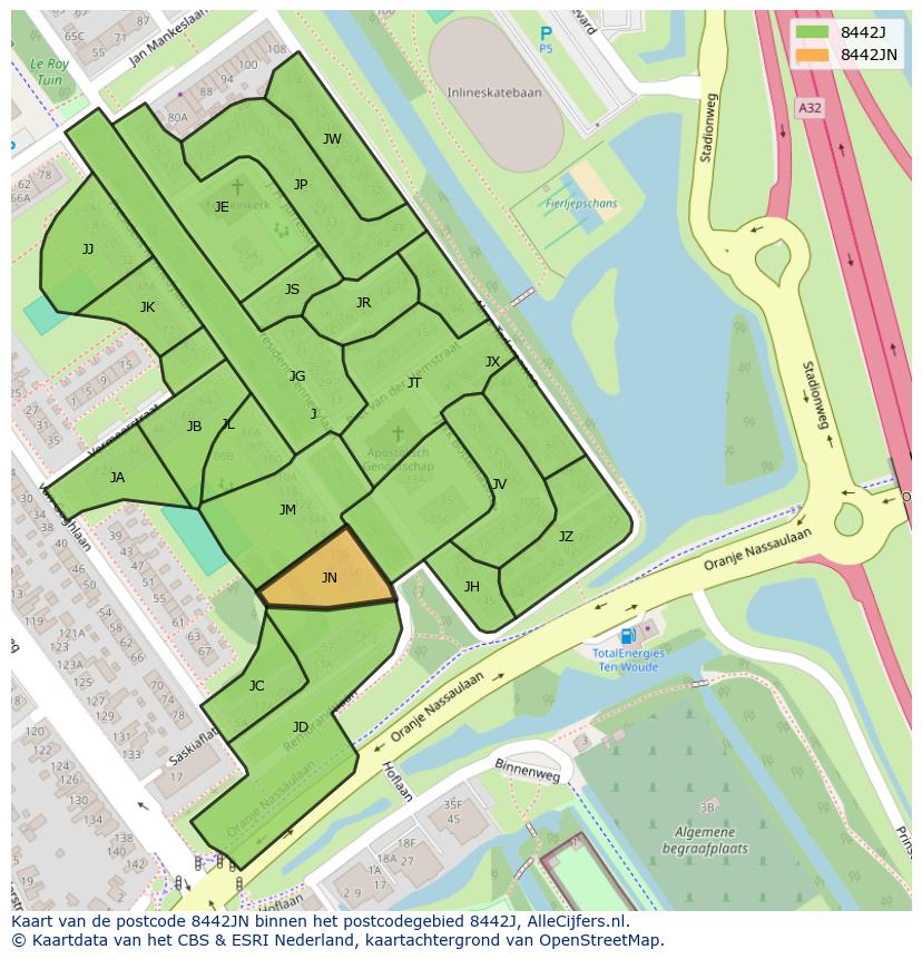 Afbeelding van het postcodegebied 8442 JN op de kaart.