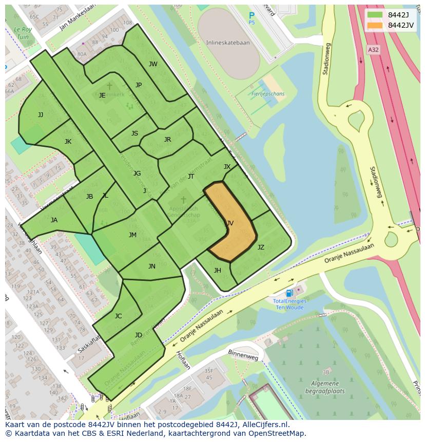 Afbeelding van het postcodegebied 8442 JV op de kaart.